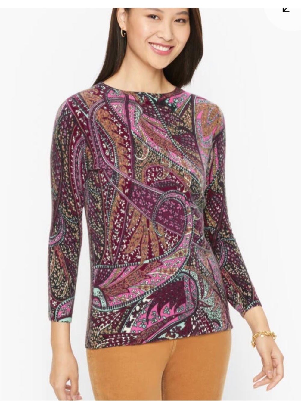 Talbots Audrey cashmere sweater in Autumn paisley sz L